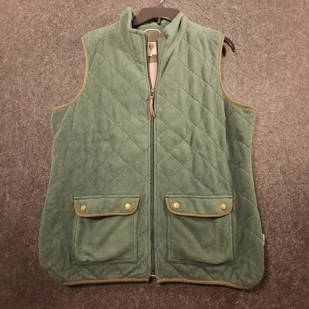 Royal Robbins Mens Quilted Fleece Vest Green Full Zip Lined Mock Neck Large